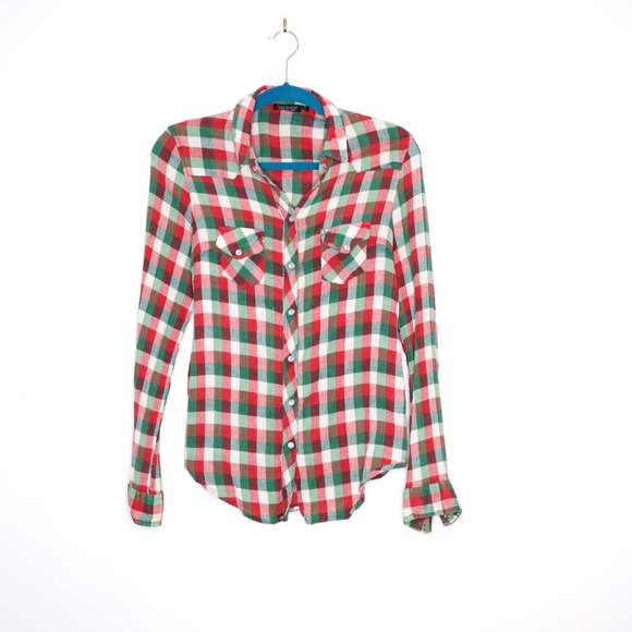 TOPSHOP Western Plaid Long Sleeve Flannel Shirt 6 - Picture 1 of 9